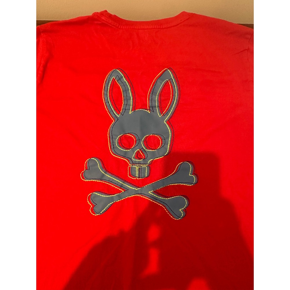 Psycho Bunny Mens Red Pima Cotton Graphic T Shirt Embroidered Back Hit Patch 5 M